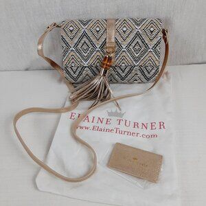 Elaine Turner Chevron Crossbody Handbag Weaved Khaki Black With Tassel